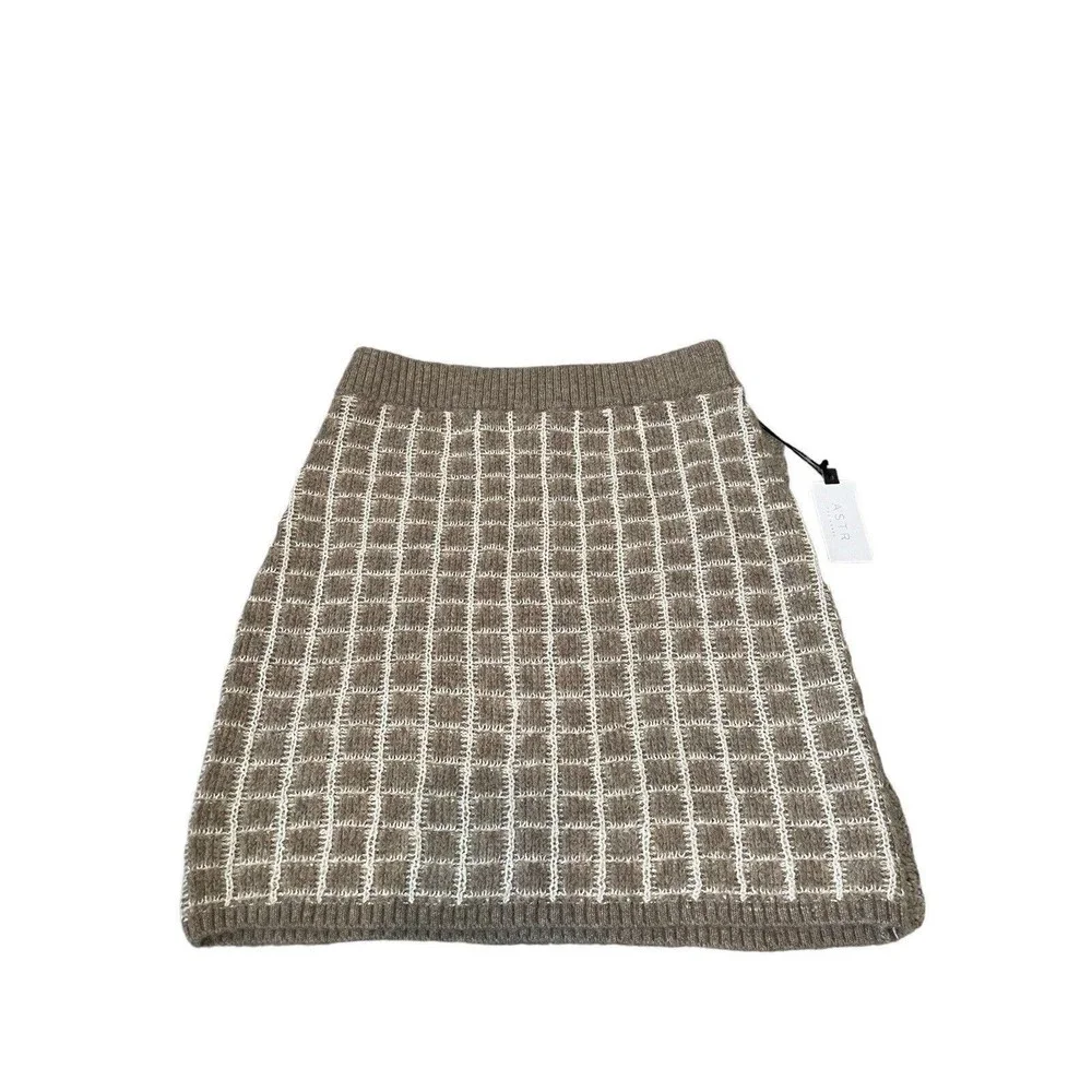 ASTR THE LABEL Taupe-White Check Knit‎ Mini Skirt Size Large NWOT